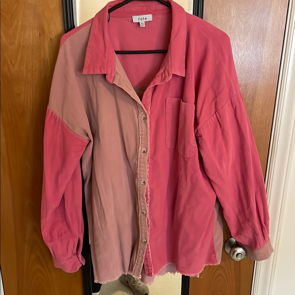 Corduroy Two-Toned Pink Button-Up Shirt